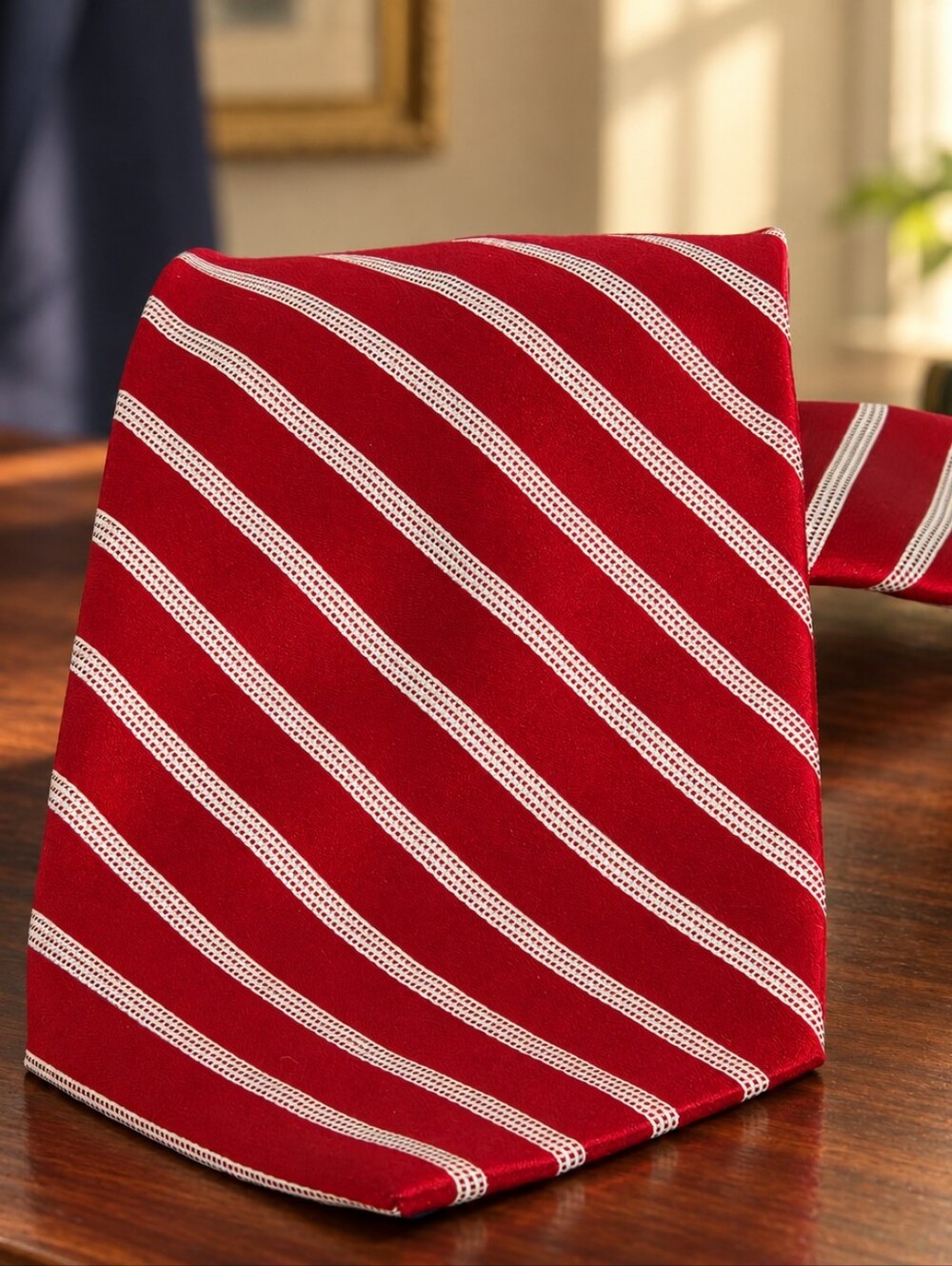 Red Cream Striped Necktie Classic Preppy Ivy League Menswear Holiday Wedding